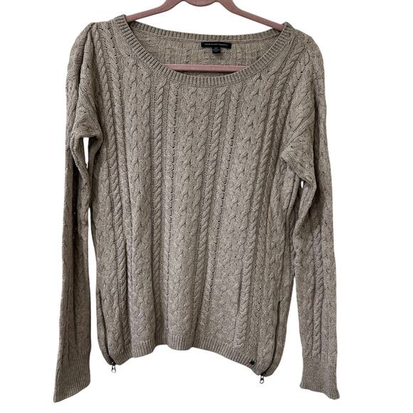 American Eagle Womens Sz Small Tan Cableknit Fitted Sweater Academia Preppy Y2K - Picture 1 of 6